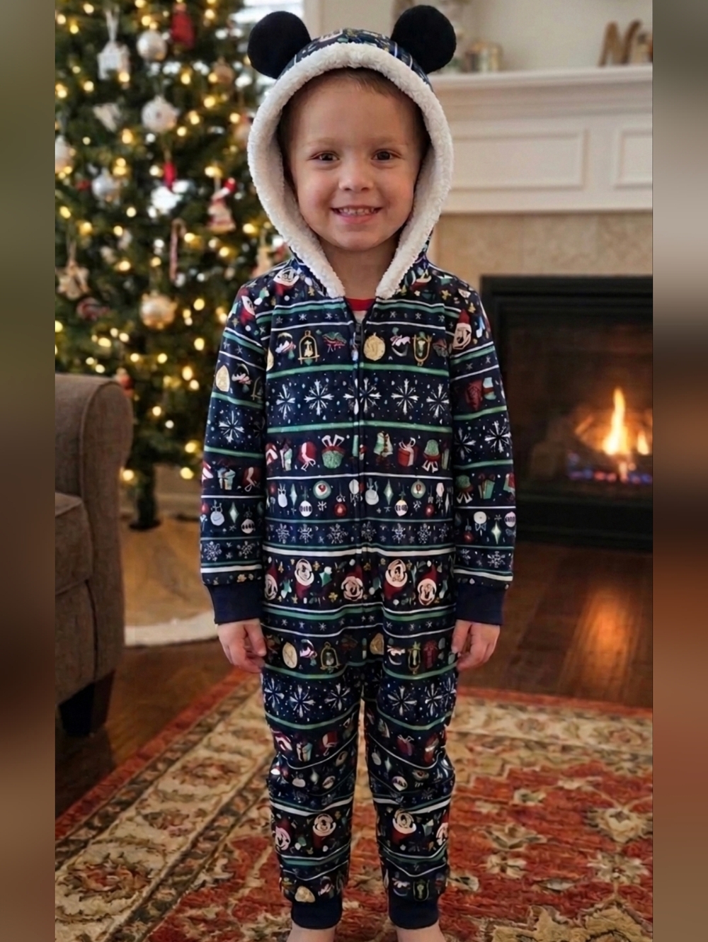 Kids Navy Holiday Character Sherpa-Lined Pajamas